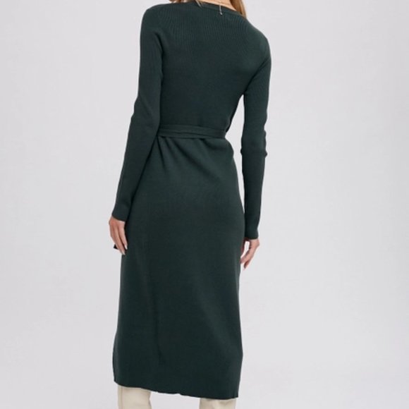 RIBBED WRAP SWEATER DRESS - HUNTER GREEN - Picture 3 of 3